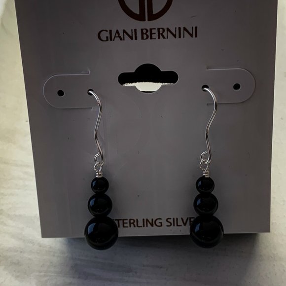 Sterling silver onyx 3 ball tear drop earrings - Picture 3 of 5